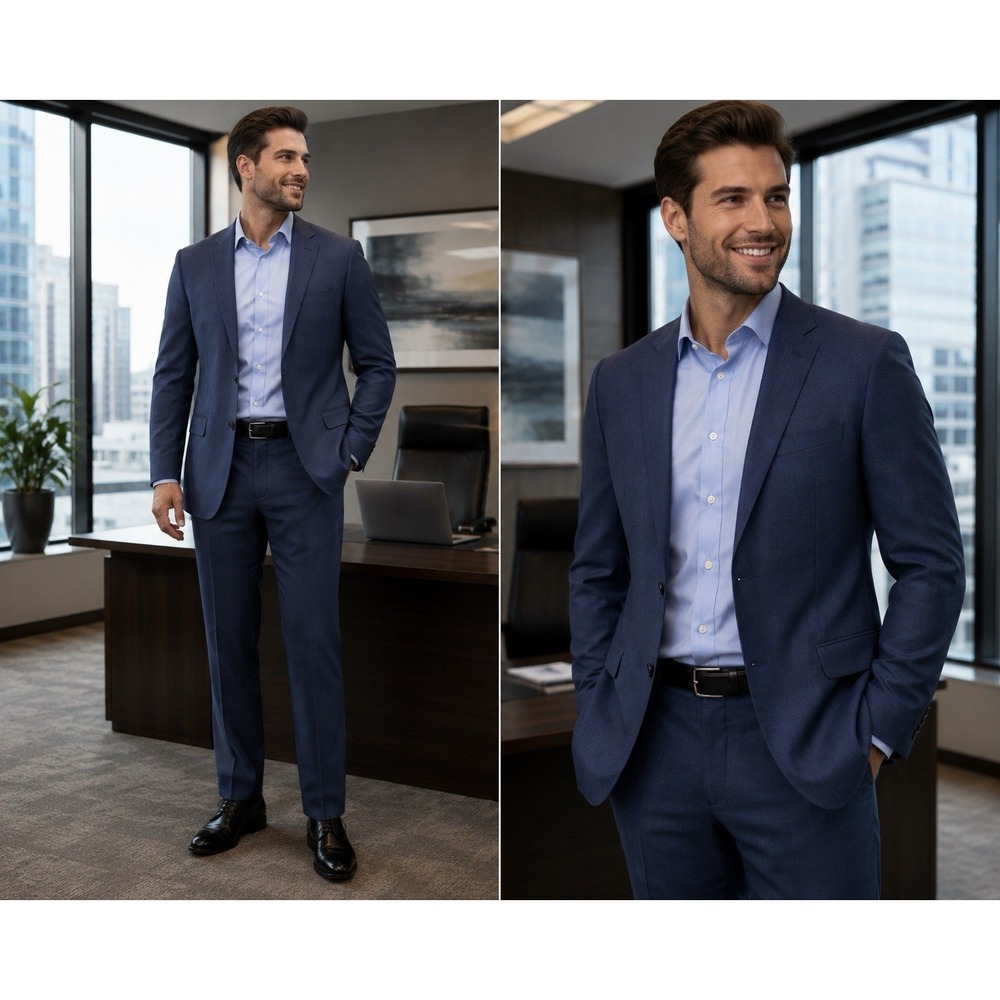 Stafford Suit Mens 42R Blue Solid 2 Button Wool Blend Pants 38x29" EXCELLENT